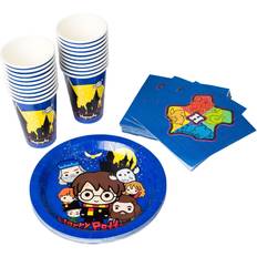 Silver Buffalo Harry Potter Chibi Friends 60-Piece Party Tableware Set Cups Plates Napkins