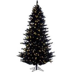 Black and white tree Vickerman 7.5' 53" Flocked Black Fir Artificial Pre-lit Christmas Tree