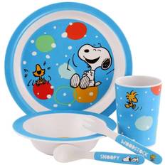 Peanuts Fun Times 5-Piece Kid's Bamboo Melamine Dinnerware Set in Blue