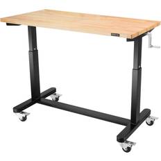 Crank adjustable height standing desk WORKPRO Adjustable Work Table, Wooden Top Workbench w/ Casters & Leveling Feet Wood/Metal in Black/Brown, Size 38.0 H x 48.0 W x 24.0 D in Wayfair Black/Brown