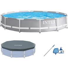 Intex Pools Intex Prism Frame Above Ground Pool Set with Cover and Maintenance Kit, Gray