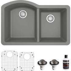 Kitchen Sinks Karran QU-610 Quartz/Granite Double Bowl 60/40 Undermount Bottom Grid