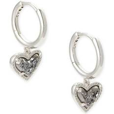 Kendra Scott Ari Heart Huggie Earrings in Rhodium Platinum Drusy