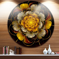 Design Art Gold Fractal Flower' Disc Large Contemporary Circle Metal 23" Wall Decor