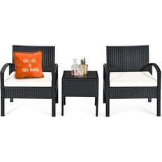 Bistro Sets Costway 3-Pieces Rattan Patio Conversation Bistro Set