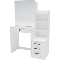 Rectangle - White Tables Polifurniture Hannah Vanity with Mirror White Dressing Table 17.5x39"