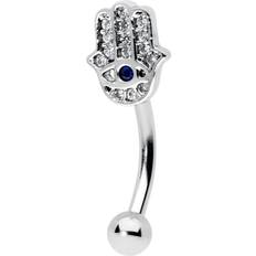 Body Candy Tragus Eye Hamsa Hand Eyebrow Ring - Silver/Transparent/Blue