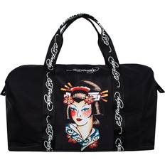 Ed Hardy unisex black/black geisha tatoo print nylon weekender duffle bag