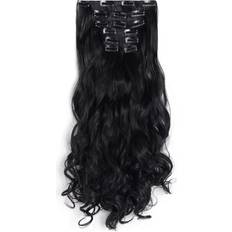 Black Clip-On Extensions 20" Curly Full Head Clip in on Synthetic Hair Extensions 7pcs 140g