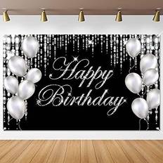 Silver happy birthday banner backdrop large happy birthday yard sign backgrou