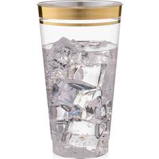 Perfect settings 100 premium gold plastic cups clear plastic double gold rimm