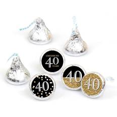 Adult 40th birthday gold round candy sticker party favors black