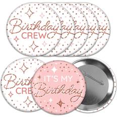 Pink rose gold birthday 3 inch happy birthday party badge pinback buttons 8 ct