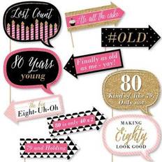 Funny chic 80th birthday pink, black and gold photo booth props kit 10 pc