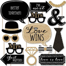 Photoprops Mrs. and mrs. gold lesbian wedding photo booth props kit 20 count