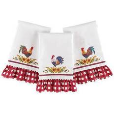 Polyester Guest Towels Roosters and Sunflowers Ruffled Hand Set Guest Towel White, Red