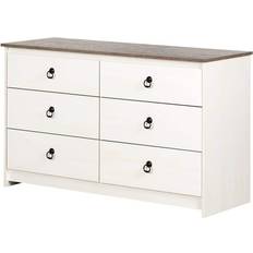 Furniture South Shore Plenny Double White Wash/Weathered Oak Chest of Drawer 52x31.2"