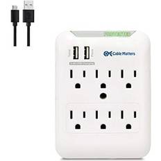 Black+decker 6 Grounded Outlets Surge Protector Wall Mount with Sleek Power Adapter Tap (2-Pack)