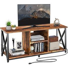 65" tv stand cabinet FABATO Wood Stand with Charging Station TV Bench