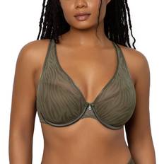 Curvy Couture Women's Solid Sheer Mesh Full Coverage Unlined