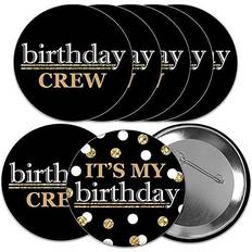 Adult happy birthday gold 3 in birthday party badge pinback buttons 8 ct