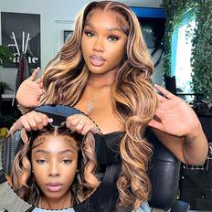Ashart Wear & Go Glueless Wig Ombre Highlight Lace Front Wigs 26 inch #4/27 Honey Blonde
