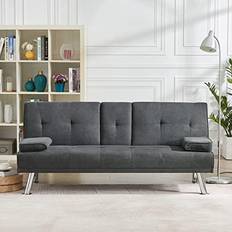 Convertible Futon Dark Grey Sofa 70" 2 Seater