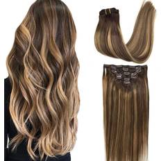 Goo Goo Clip-in Hair Extensions 16 inches #4/27/4 Balayage Chocolate Brown to Caramel Blonde