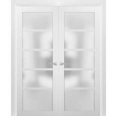 Sheet Materials Sartodoors 48 in. x 80 in. Single Panel White Finished Pine Wood Sliding Door with Hardware