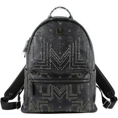 MCM Computer Bags MCM Black Coated Canvas Studded Medium Backpack