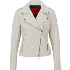 Hugo Boss Larella-2 Leather Biker Jacket - Open White