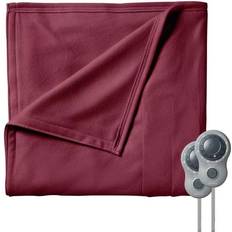 Electric Blankets Sunbeam Queen Size Electric Fleece Heated Blanket with Dual Control Garnet