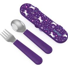 Branded Kids stainless steel utensils reusable fork, spoon & storage case m