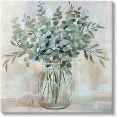 Stupell Industries Soothing Eucalyptus Flower Herb Arrangement Rustic Jar Painting Gallery Wrapped Wall Decor