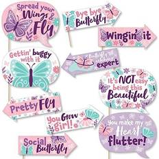 Funny beautiful butterfly baby shower birthday party photo booth props kit 10 pc