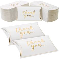 Sparkle and Bash 100 pack pillow boxes for gifts gold foil thank you wedding birthday party 5x3”