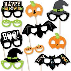 Jack-o'-Lantern Halloween Glasses & Masks Paper Photo Booth Props Kit 10 Count Black Black