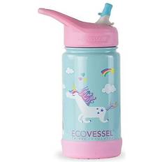 Snug Kids Water Bottle Insulated Stainless Steel Thermos w/ Straw (Girls/Boys) Kitty, 12oz