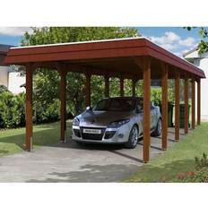 Carports reduziert Skan Holz Carport Spreewald rote Blende Nussbaum (Gebäudefläche )