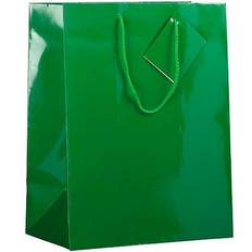 Jam Paper Glossy Gift Bags 10 x 13 x 5 Green 3/Pack Large