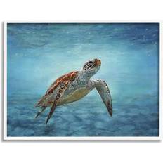 Stupell Industries Sea Turtle Underwater Marine Scene Deep Ocean Water Painting Gallery Print Framed Art