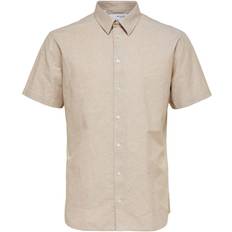 Selected Regular Fit Linen Blend Short Sleeve Shirt - kelp