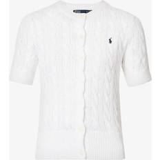 Polo Ralph Lauren Hvite Cardigans Polo Ralph Lauren Womens White Logo-embroidered Cotton-knit Cardigan
