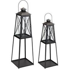 Black Candle Holders Melrose Set of 2 Black Solid Traditional Pillar Lantern Stand 41" Candle Holder