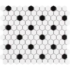 Merola Tile Madison Hex Matte 11-7/8 6mm Cool White with Black Dot Porcelain Mosaic