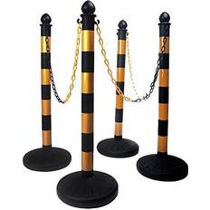 SHAREWIN Crowd Control Plastic Stanchion Posts Set Barrier with 3PCS 40" Link Chain and C-Hooks, Pack of 4 Yellow Black