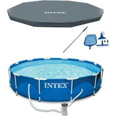 Intex Freestanding Pools Intex 12' x 30" Metal Frame Above Ground Pool, Cover, & Maintenance Kit 55 Grey