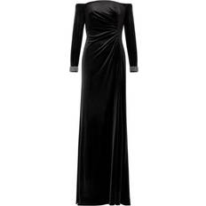 Long Dresses - Velvet Adrianna Papell Velvet Off the Shoulder with Hand Beaded Cuff Gown - Black