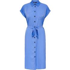 Blå - Skjortekjoler Only Midi Tie Belt Shirt Dress - Blue/Ultramarine