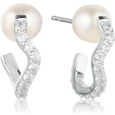 Sif Jakobs Ponza Creolo Medio Earrings - Silver/Transparent/Pearls